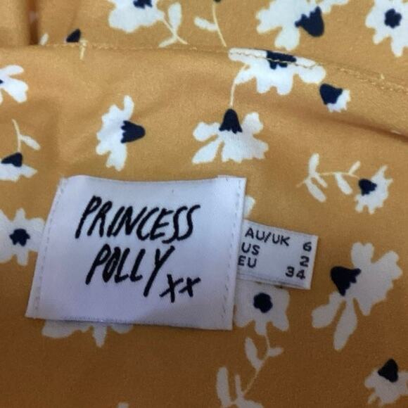 Princess Polly Yellow Daisy Floral Print Spaghetti Strap Slit Slip Mini Dress 2 - Picture 4 of 5